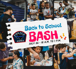 back to school bash flyer with photos of neighbors and police